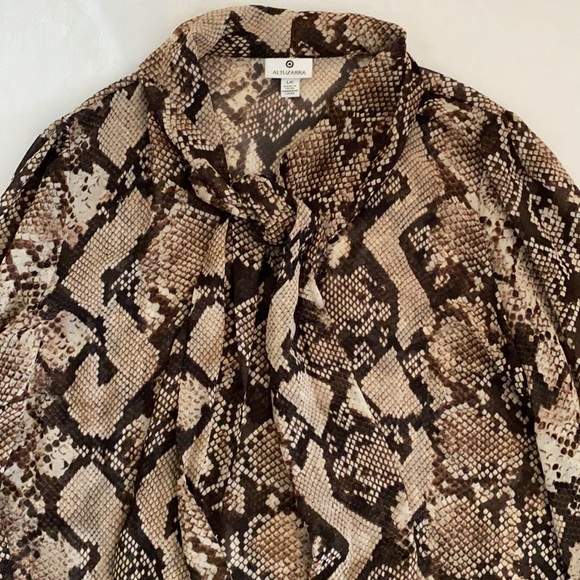Altuzarra x Target | Snakeskin Pattern Sheer Front Bow Long Sleeve Blouse (L) - Picture 5 of 16
